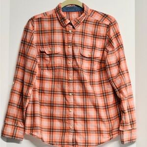 St. John's Bay Women's Plaid Button Down Shirts - Orange and Burgundy